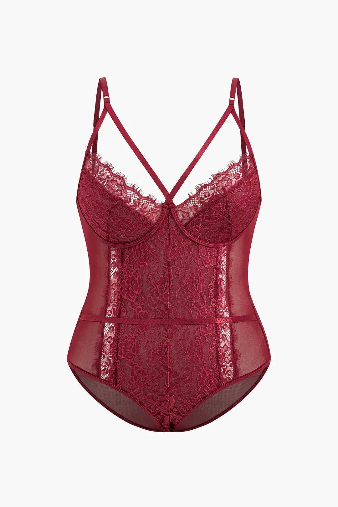 Plus Size Solid Lace Trim Patchwork Lingeri Bodysuit sold by Micas