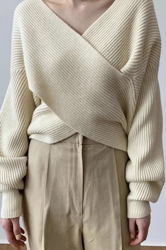 Solid sweater krydsede langærmet top sold by Micas