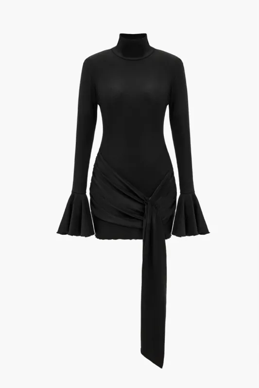 Solid Knotted Bell Sleeves Mini Dress sold by Micas