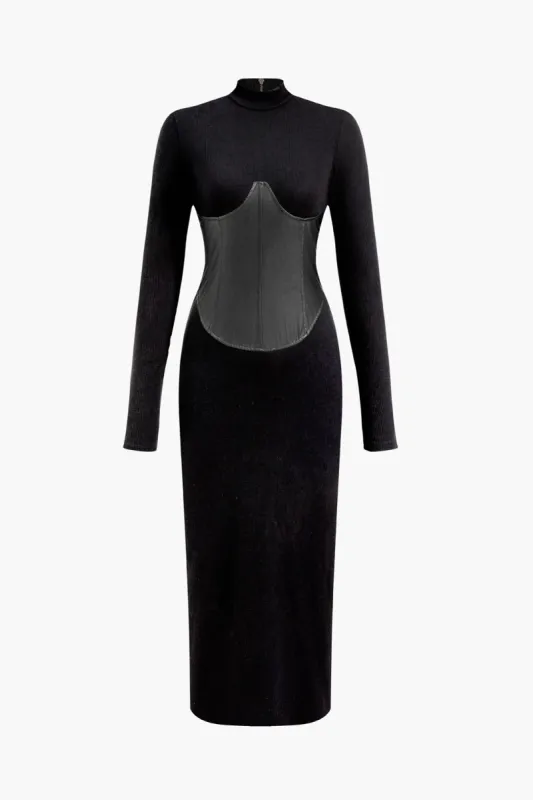 Solid faux læder patchwork midi kjole sold by Micas