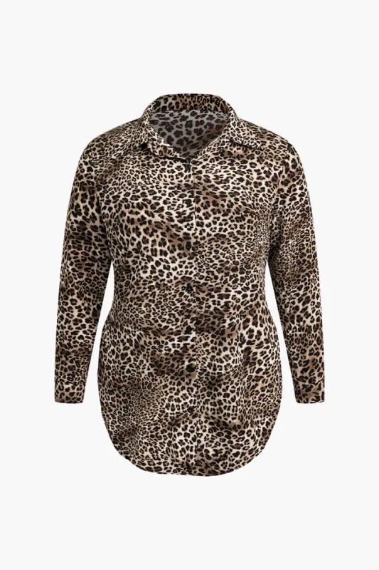 Plus Size Leopard Print Button Loose Long Sleeve Shirt sold by Micas
