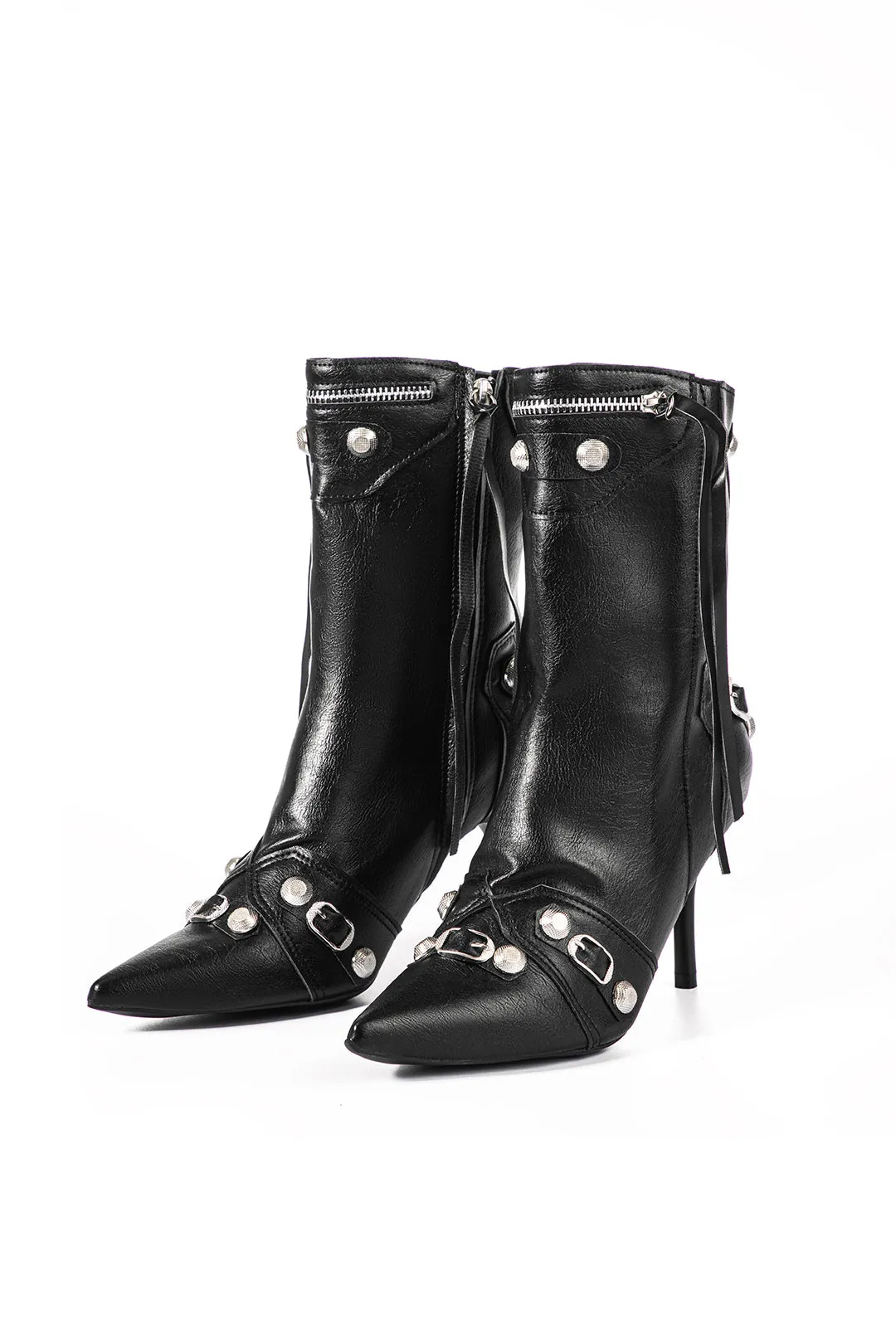 Faux Leather Studded Pointed Toe Ankle Boots sold by Micas