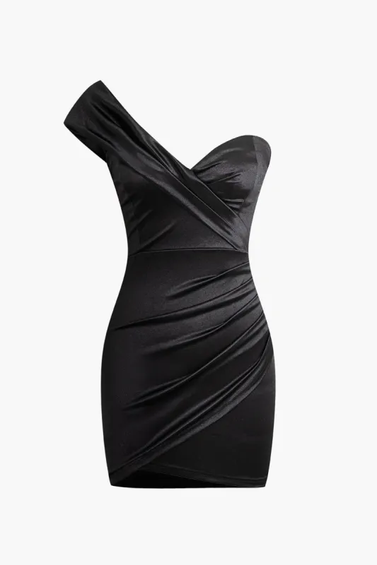 Ruched One Shoulder Asymmetrical Mini Dress sold by Micas