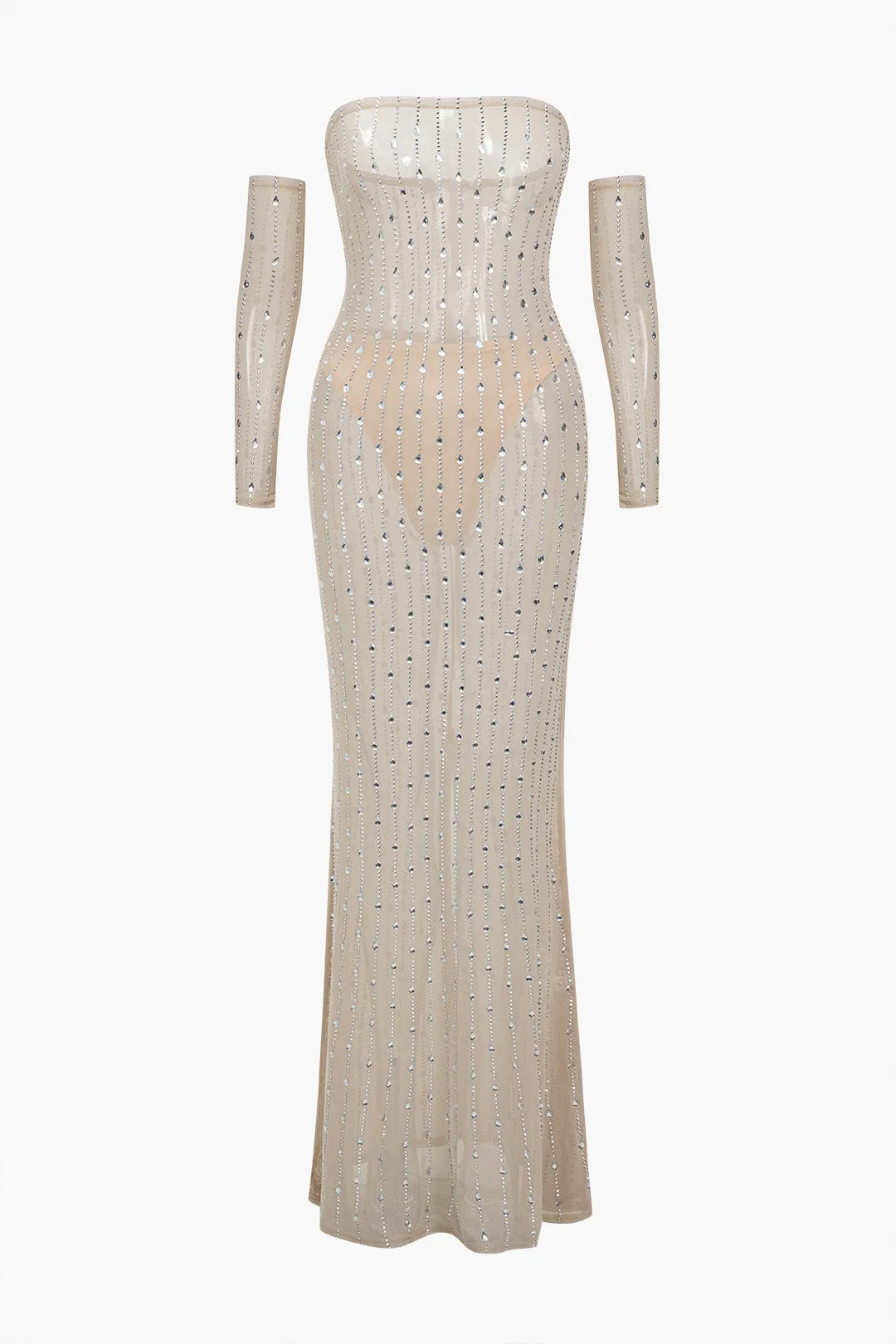 Mesh lynlås Rhinestone Maxikjole med handsker sold by Micas product image thumbnail 2