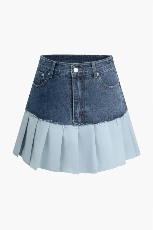 Patchwork Denim Plisseret mininederdel sold by Micas