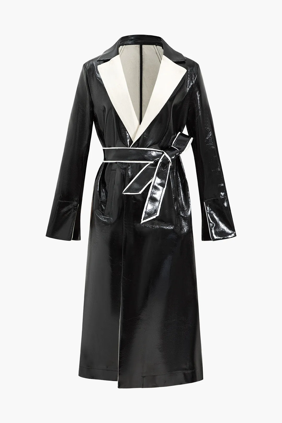 Contrast Lapel Belted Coat sold by Micas