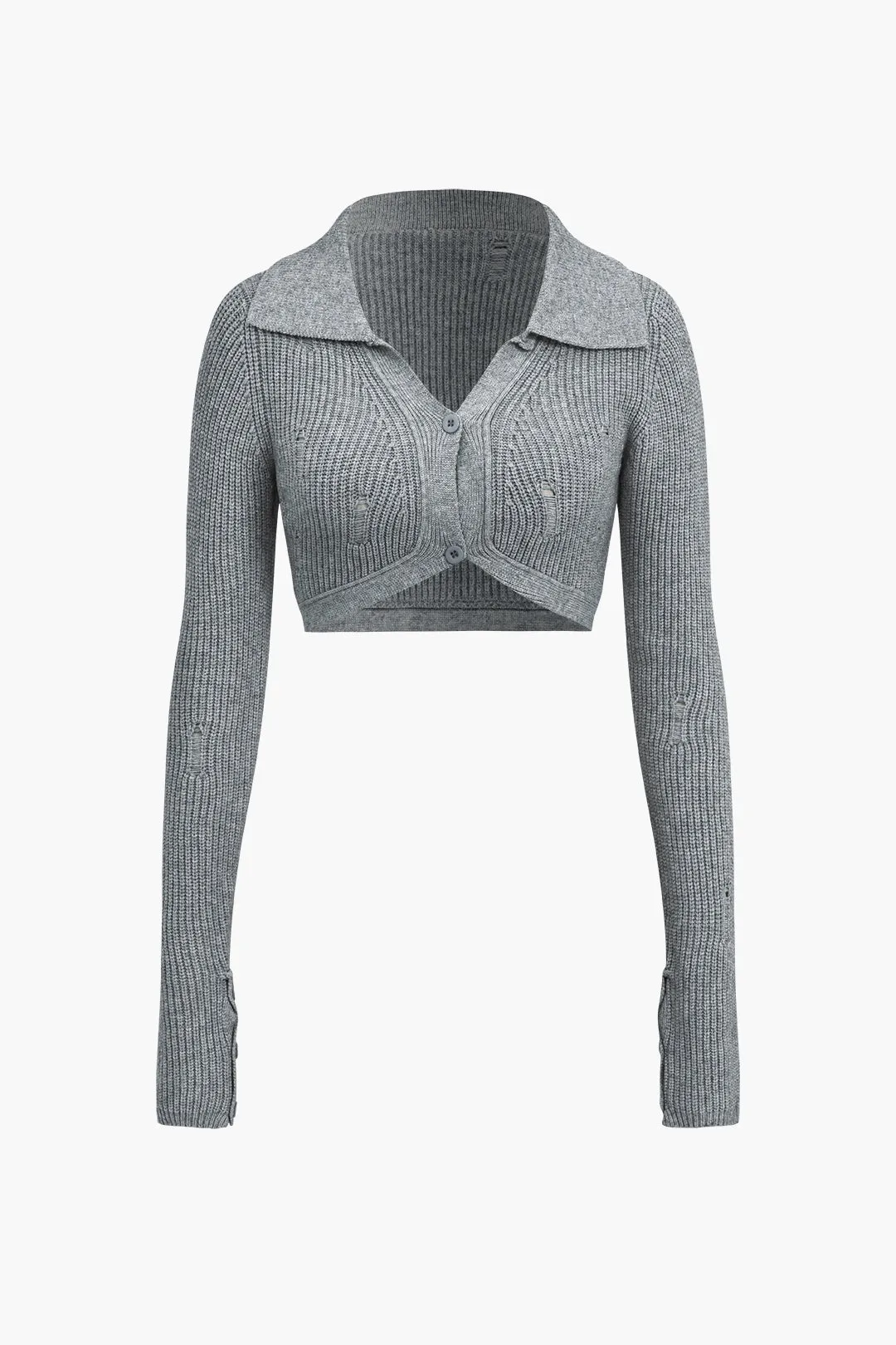 Knap V-hals sweater langærmet top sold by Micas