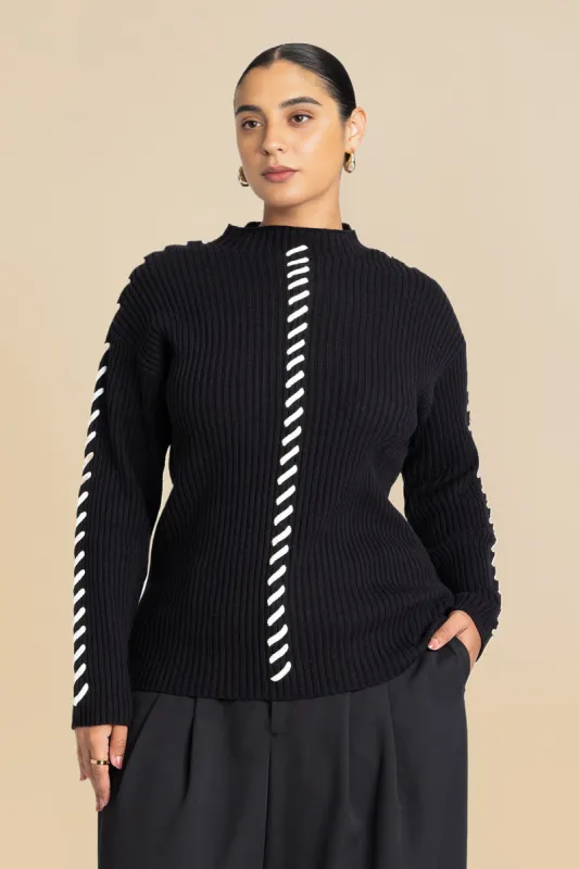 Plus Size Contrast Rope Detail Sweater sold by Micas