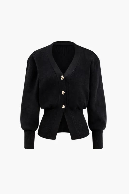 Hjerteknap ballonærmet sweatercardigan sold by Micas