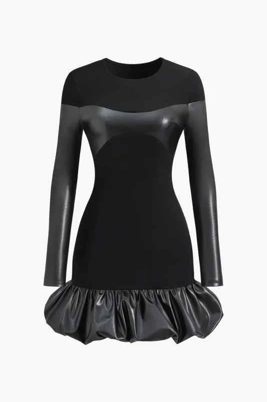 Imiteret læder rundhalset patchwork minikjole sold by Micas