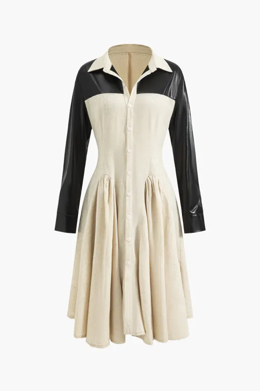 Faux Leather Patchwork Ruched Midi Dress sold by Micas