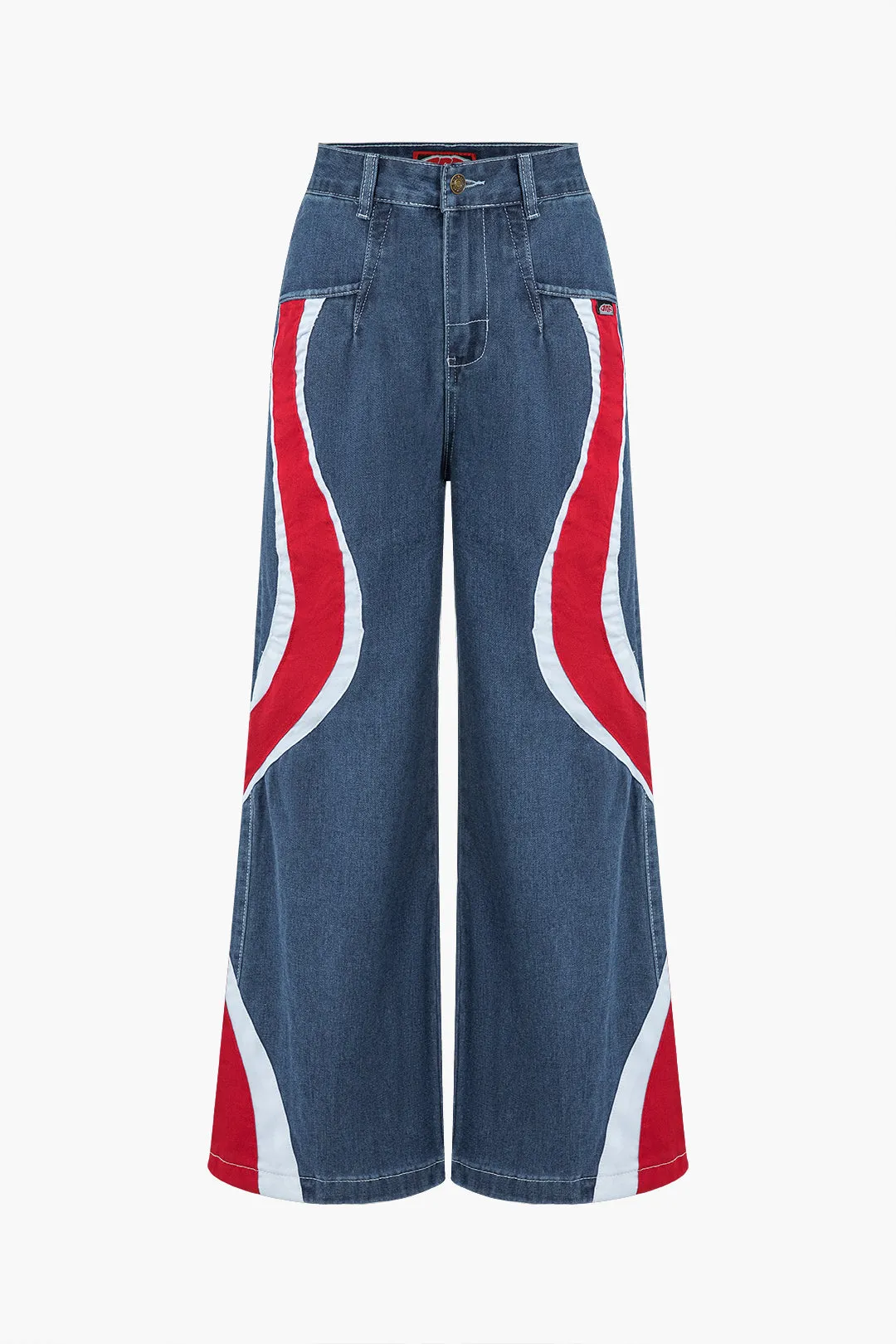 Kontrast bølgemønster jeans med brede ben sold by Micas