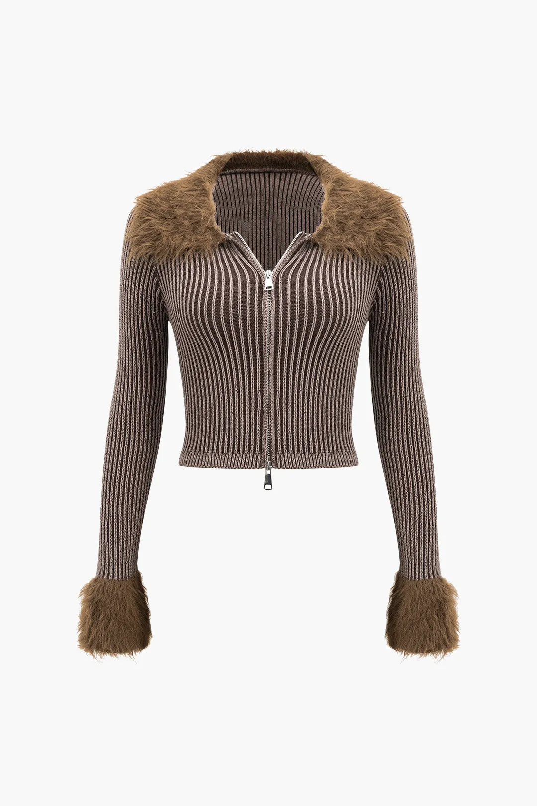 Strik faux pels patchwork langærmet cardigan sold by Micas