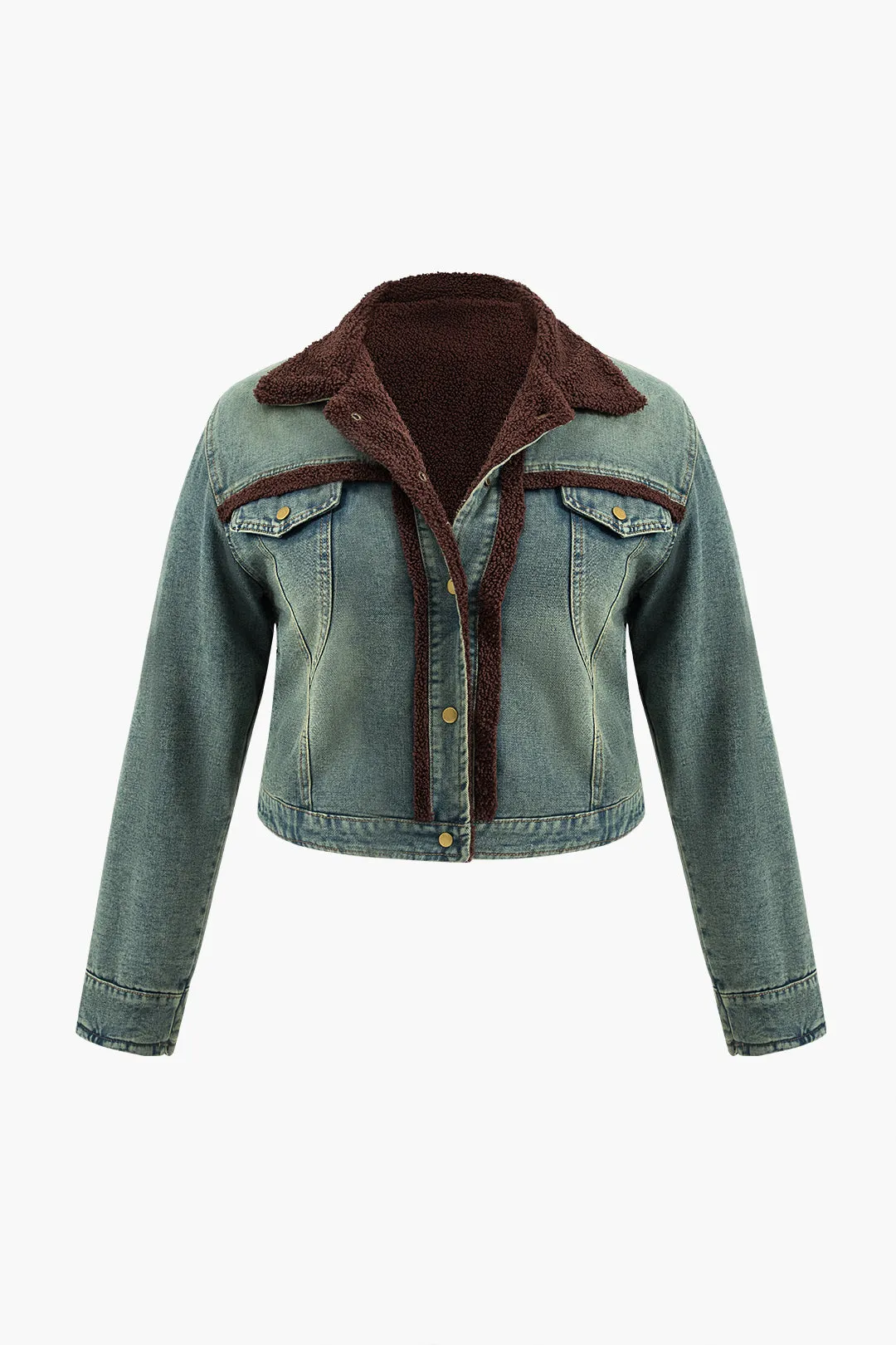 Plus Size Denim Button Patchwork Jacket sold by Micas