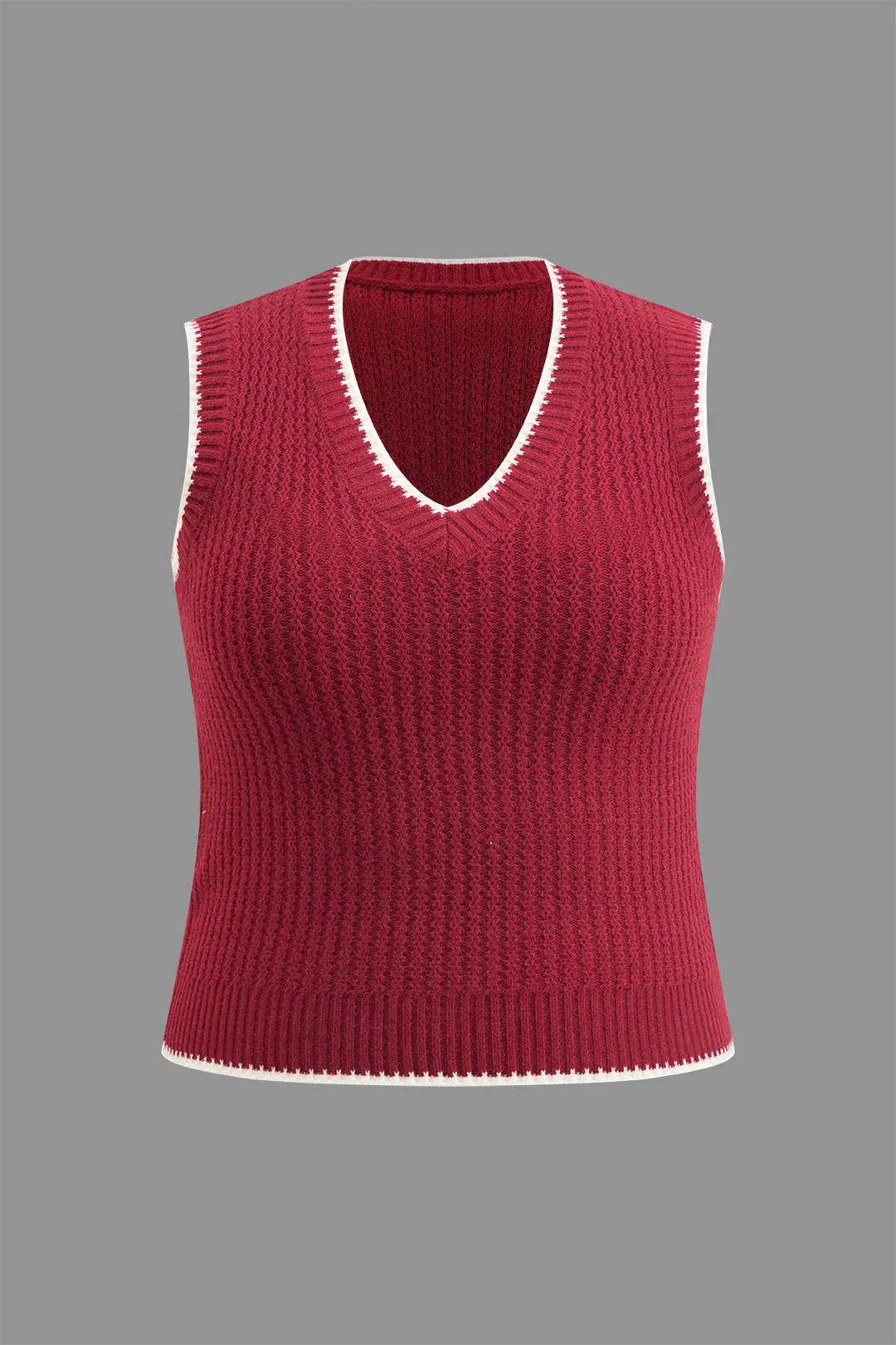 Plus Size Contrast Trim Knit Vest sold by Micas