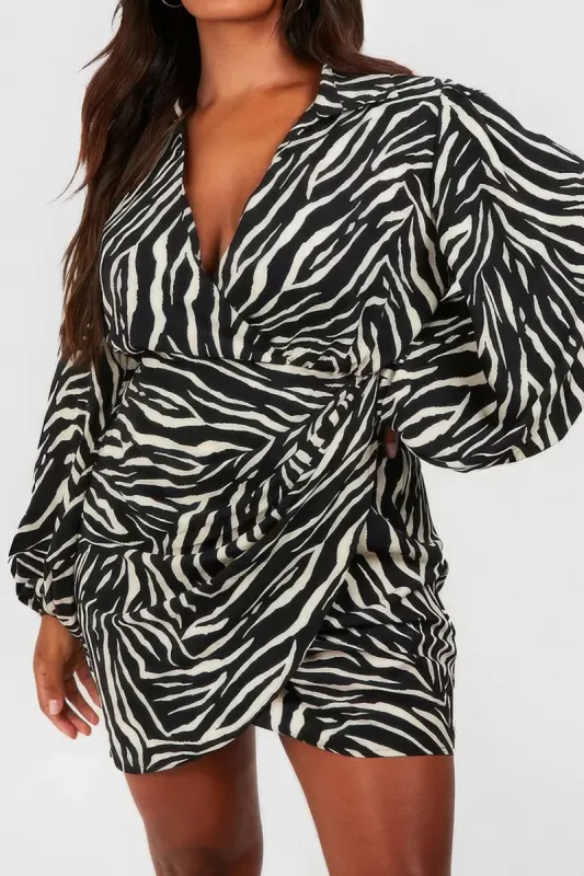 Plus Size Zebra Print Mini Dress With Balloon Sleeves sold by Micas