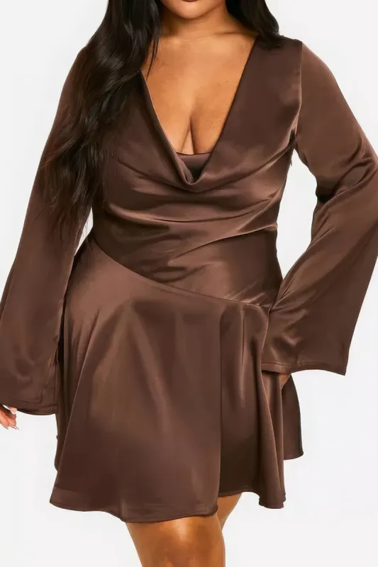 Plus Size Satin Cowl Neck Mini Dress sold by Micas