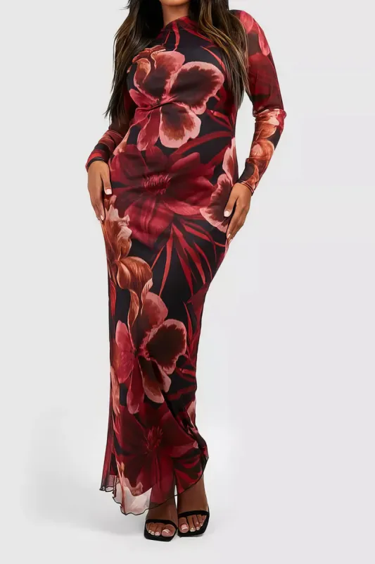 Plus Size Floral Print Long Sleeve Maxi Dress sold by Micas