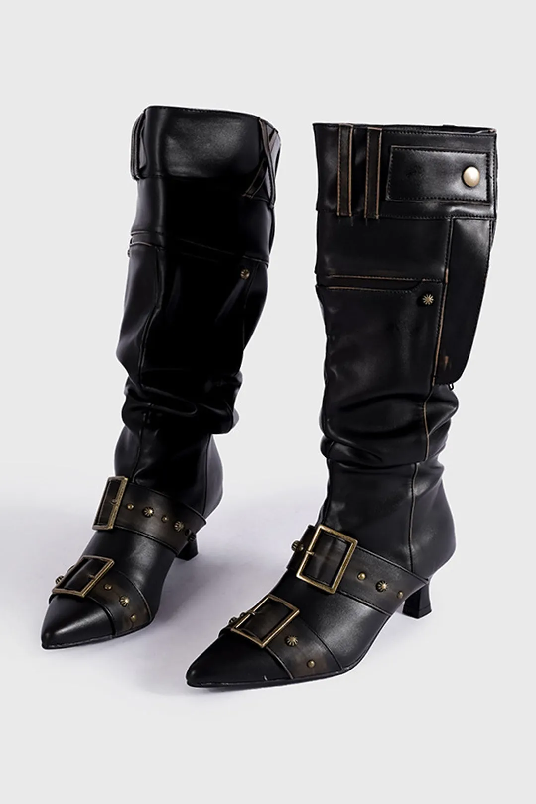 Faux Leather Wrinkled Almond Toe Over The Knee Boots sold by Micas product image thumbnail 3