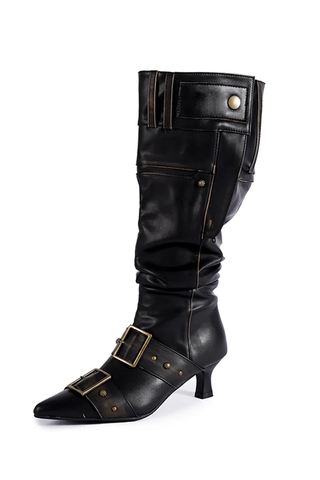 Faux Leather Wrinkled Almond Toe Over The Knee Boots sold by Micas product image thumbnail 2