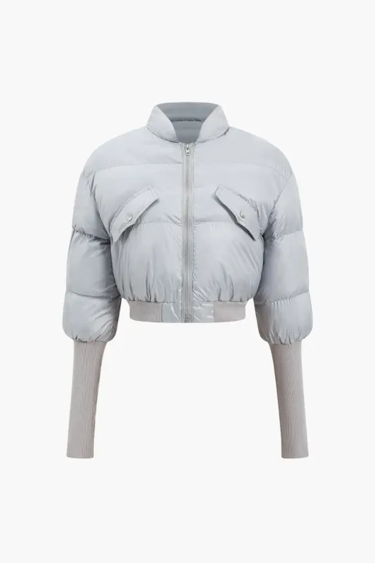 Crop Puffer Jacket With Knit Sleeves sold by Micas