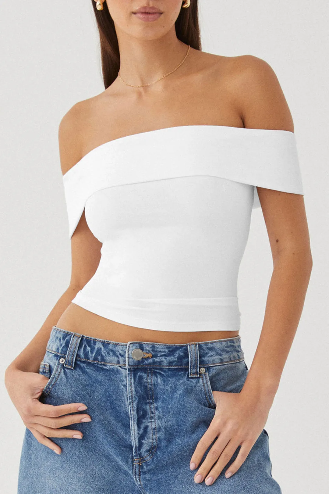 Basic Solid Off Shoulder T-Shirt sold by Micas