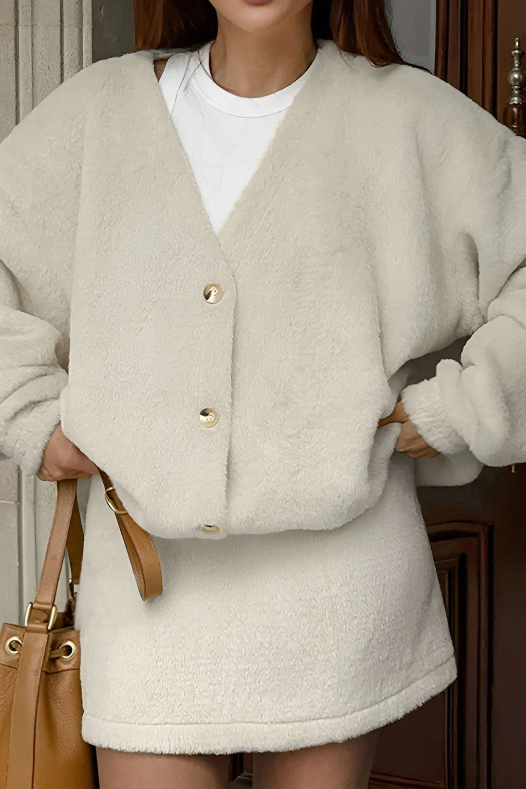 Solid fleece knap nederdel sæt sold by Micas