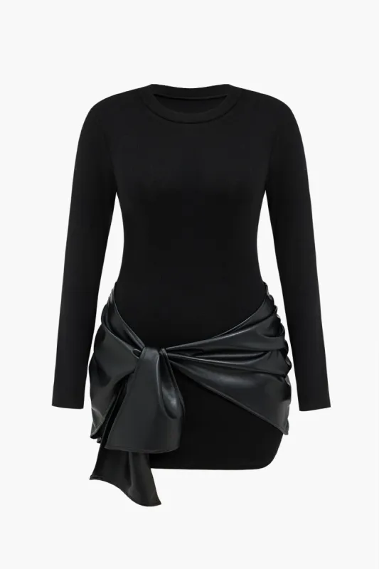 Plus størrelse faux læder patchwork mini kjole sold by Micas