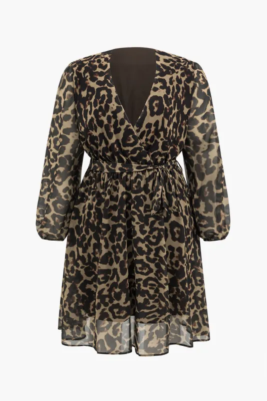 Plus Size Leopard Print Chiffon V-Neck Midi Dress sold by Micas
