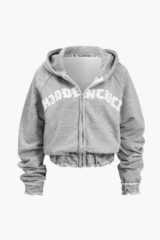 Cropped Fleece Letter Zip-Up hættetrøje sold by Micas