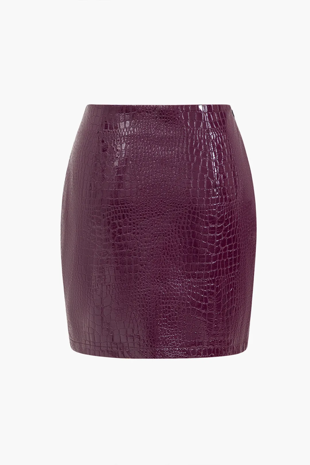 Solid Textured Faux Leather Slit Zipper Skirt sold by Micas product image thumbnail 2