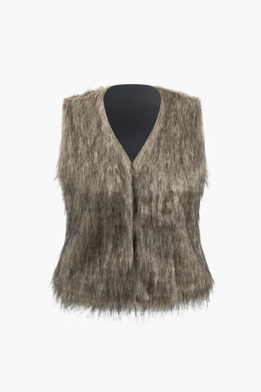 Plus Size Faux Fur Hook And Eye Vest med V-hals sold by Micas