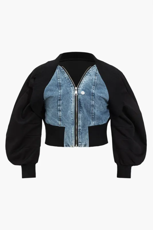Plus størrelse denim patchwork cardigan sold by Micas