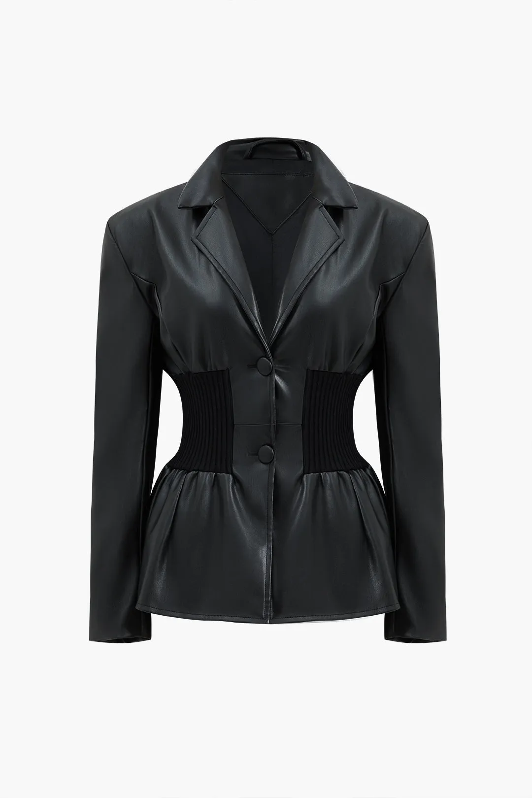 Faux læder knap patchwork blazer sold by Micas