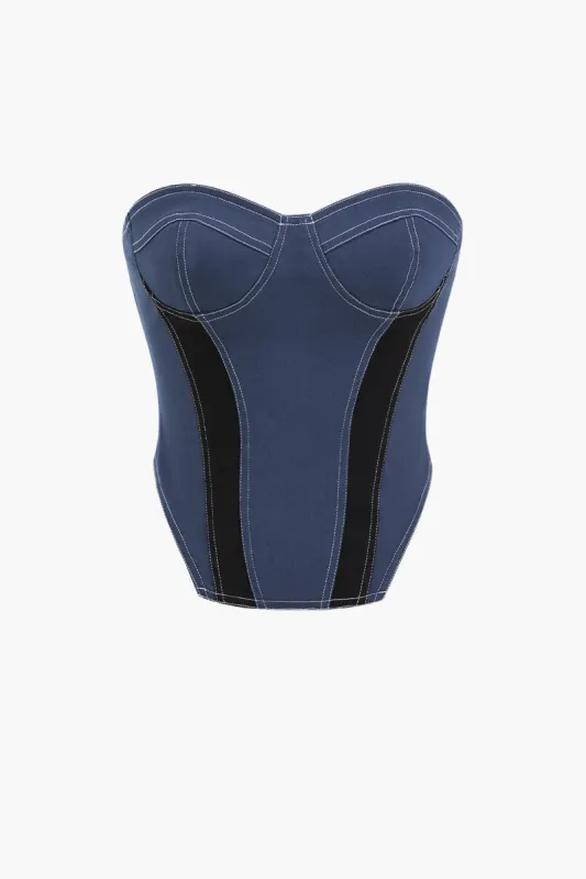 Denim Bustier Patchwork Tube Top sold by Micas