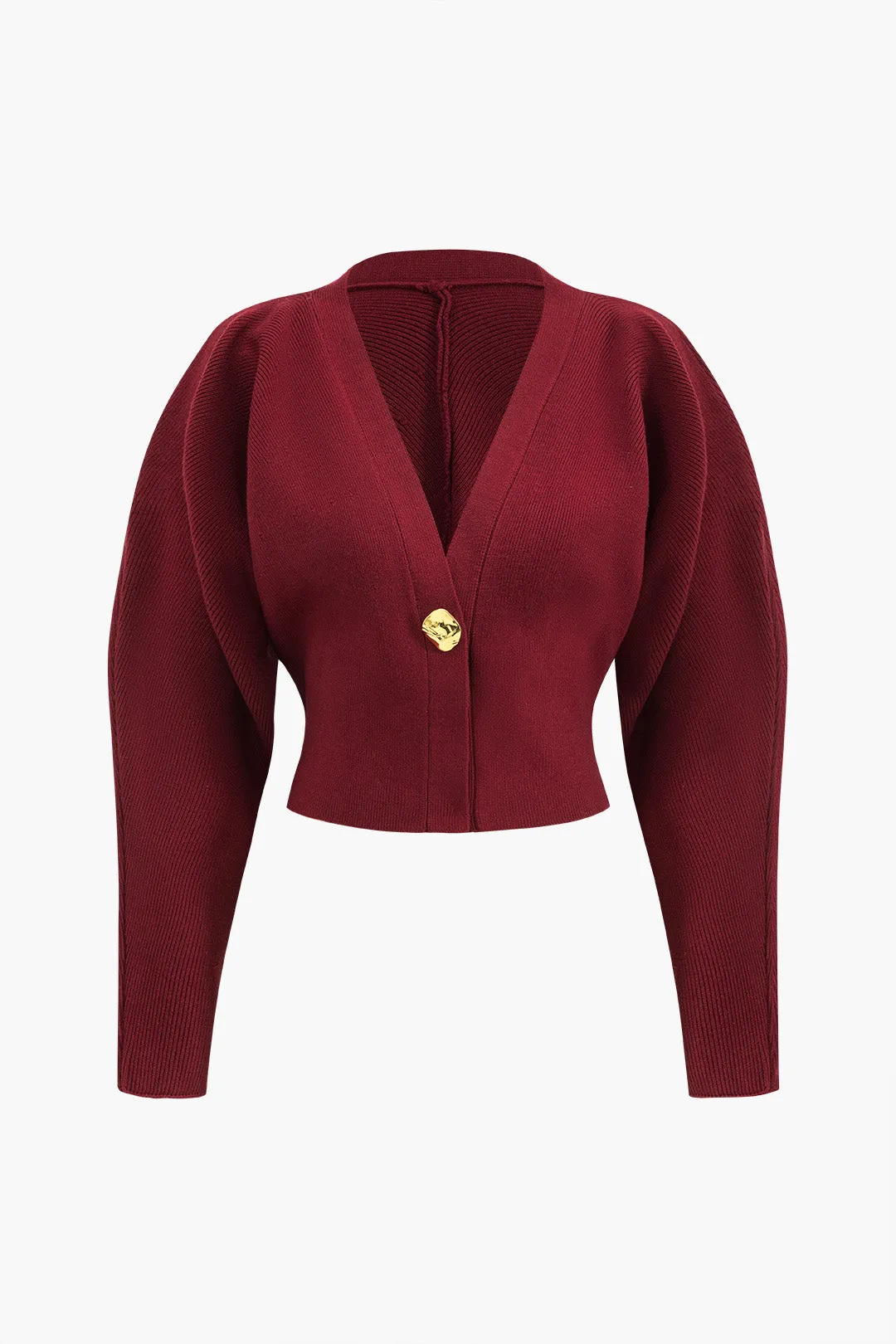 Metallisk knap V-hals sweater langærmet top sold by Micas