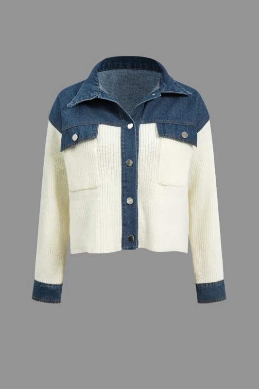 Knit Denim Patchwork Cardigan sold by Micas