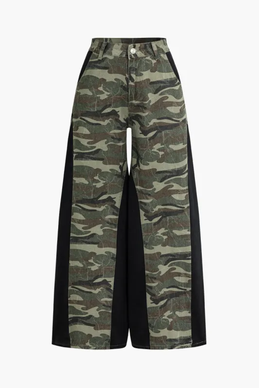 Colour Block Camo Print Patchwork Bukser sold by Micas