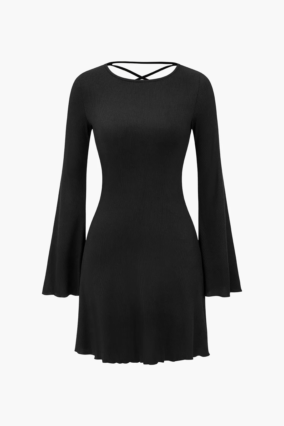 Bell Sleeve Back Lace Up Detail Mini Kjole sold by Micas