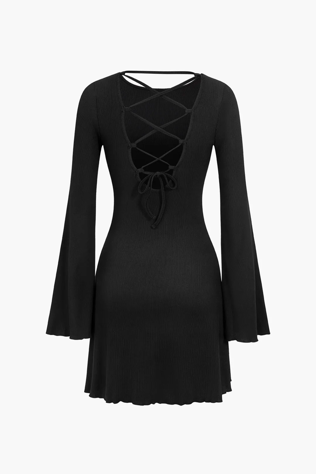 Bell Sleeve Back Lace Up Detail Mini Kjole sold by Micas product image thumbnail 2