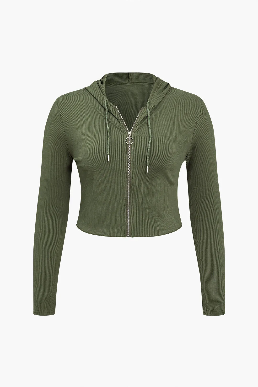 Plus Size Ribbed Cami Top And Zip-Up Hooded Top And Wide-Leg Pants Three-Piece Set sold by Micas product image thumbnail 4