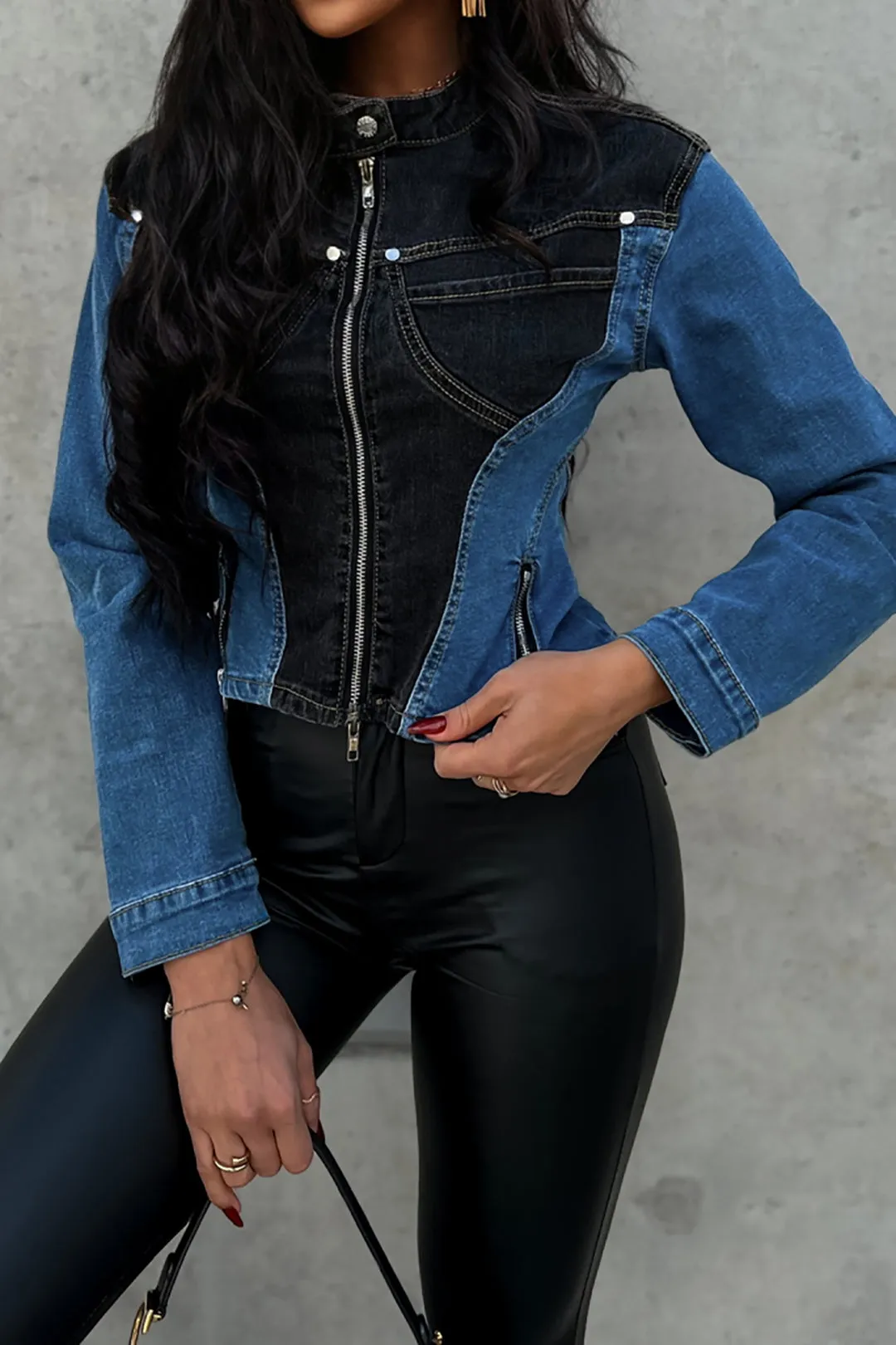 Denim Patchwork Pocket Lynlås Overtøj sold by Micas product image thumbnail 4