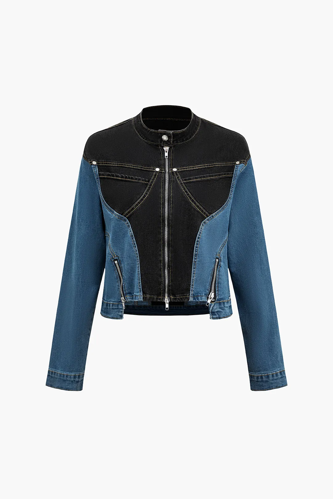 Denim Patchwork Pocket Lynlås Overtøj sold by Micas