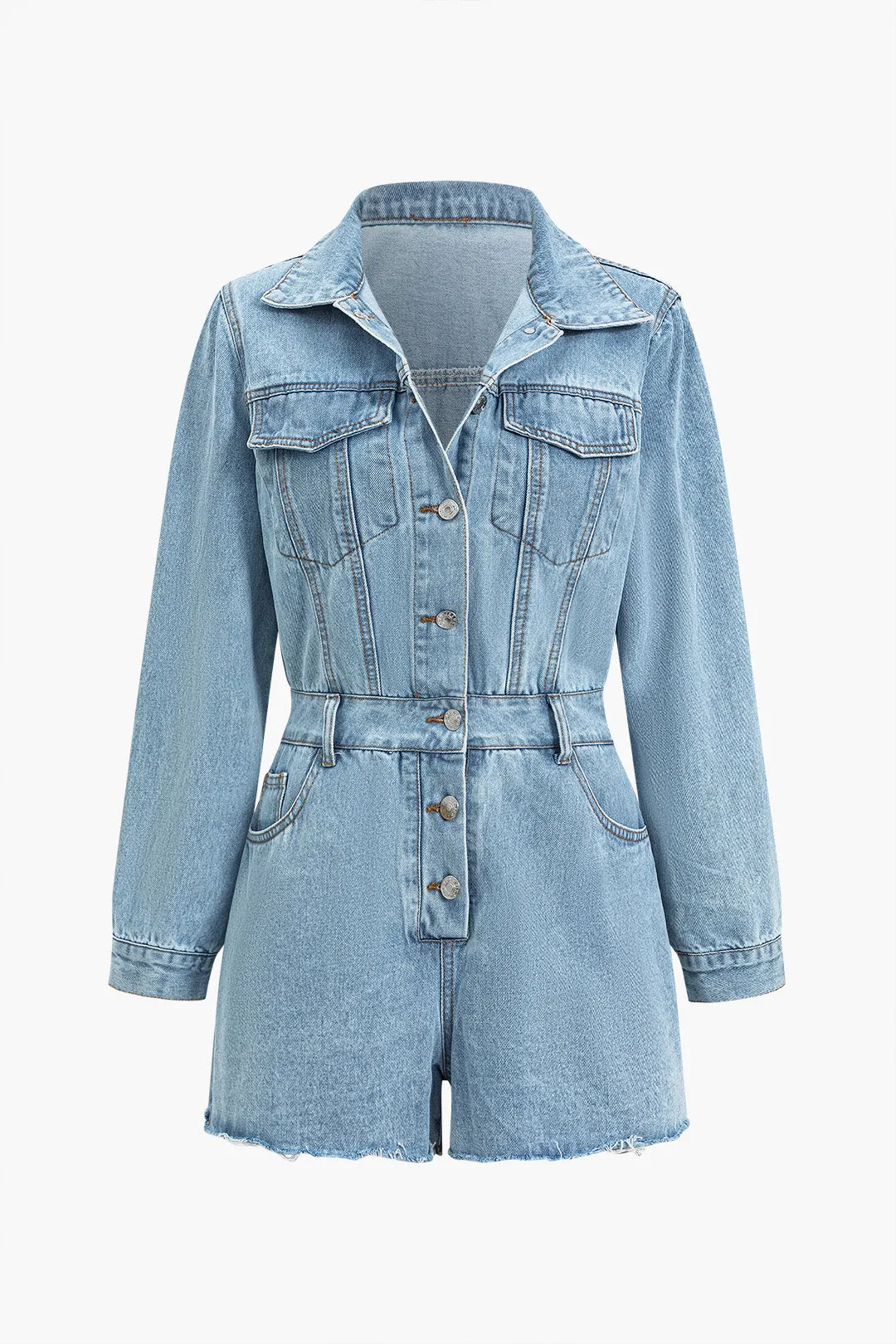 Denim bukser med knap-up bælte sold by Micas