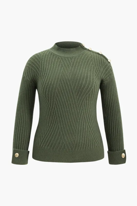 Plus Size Knit Button Long-Sleeve Top sold by Micas