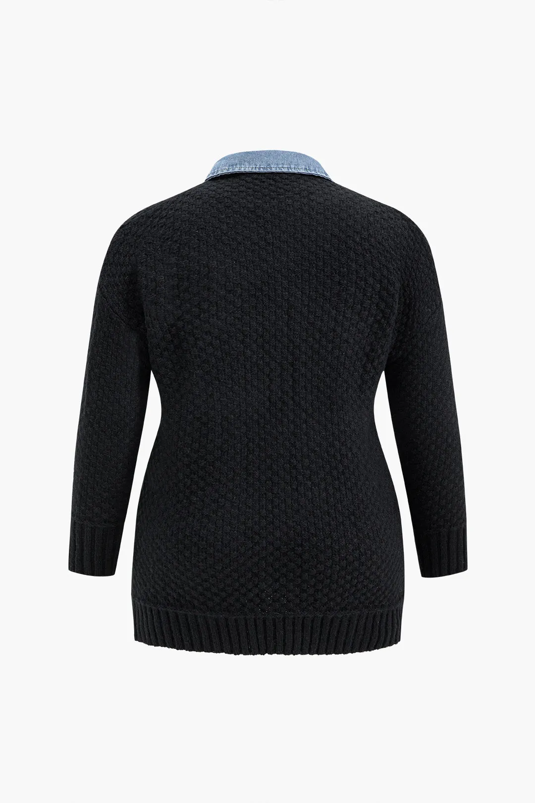 Plus Size Sweater Button Denim Patchwork Cardigan sold by Micas product image thumbnail 3