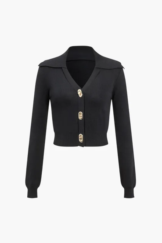 Collared Button-Up Knit Cardigan made by Micas