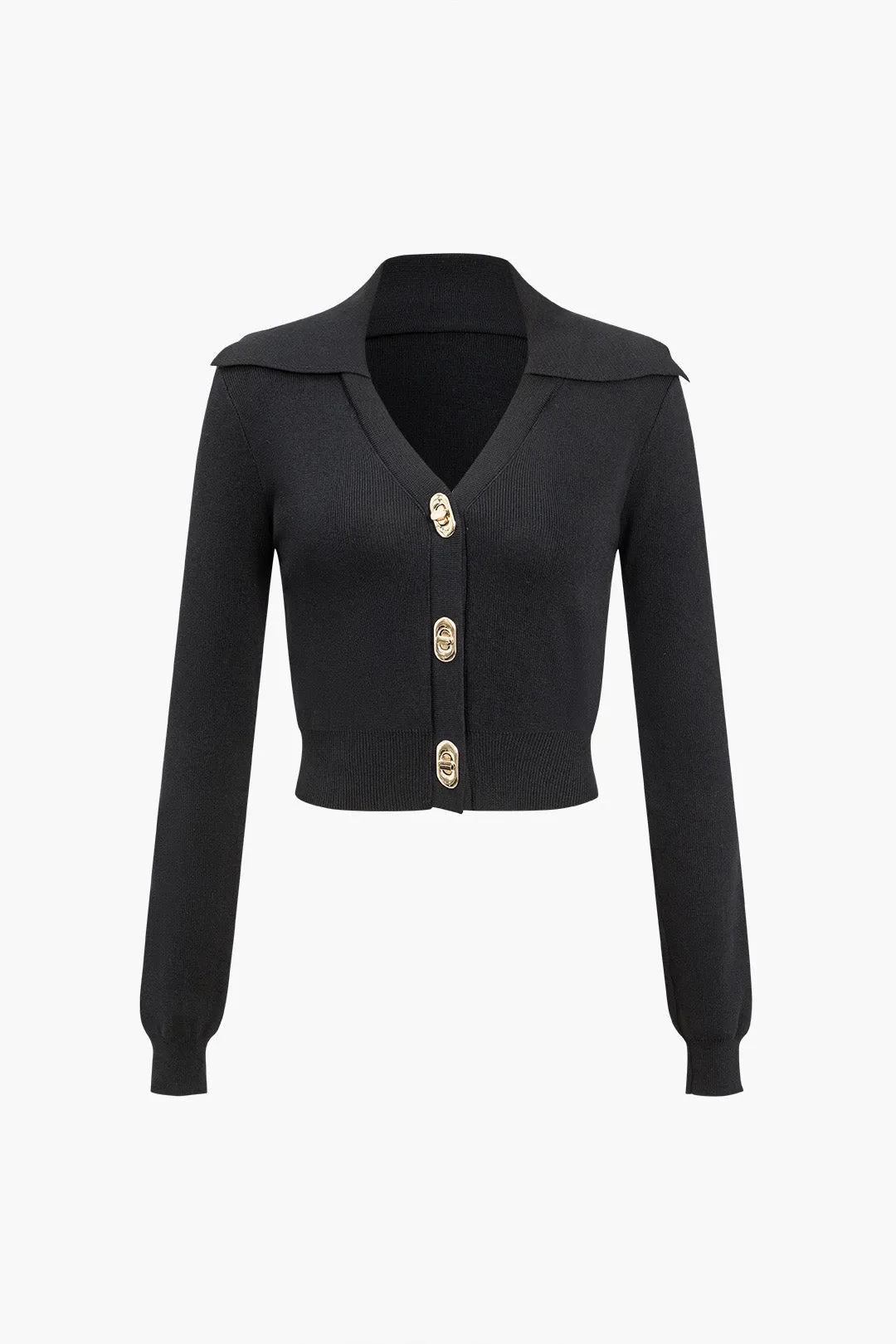 Collared Button-Up Knit Cardigan sold by Micas