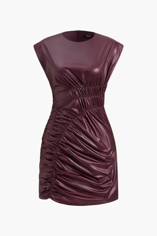Faux Leather Ruched Mini Dress sold by Micas
