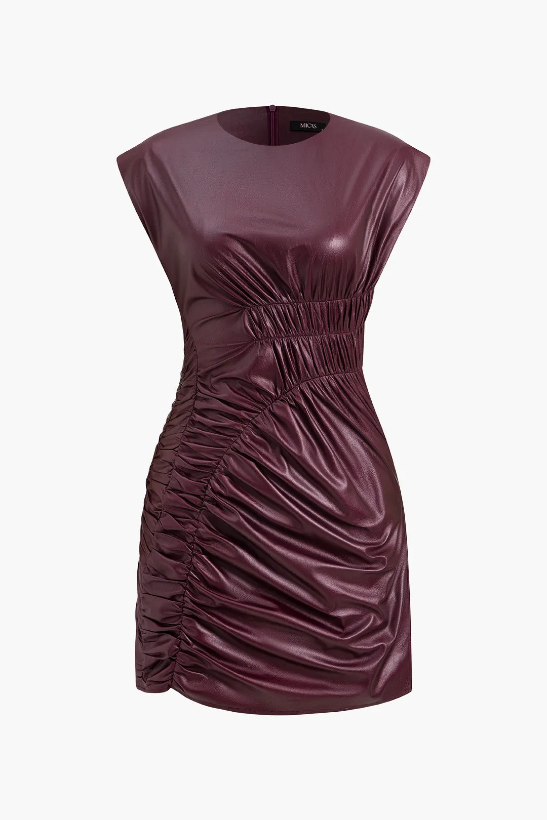 Faux Leather Ruched Mini Dress sold by Micas